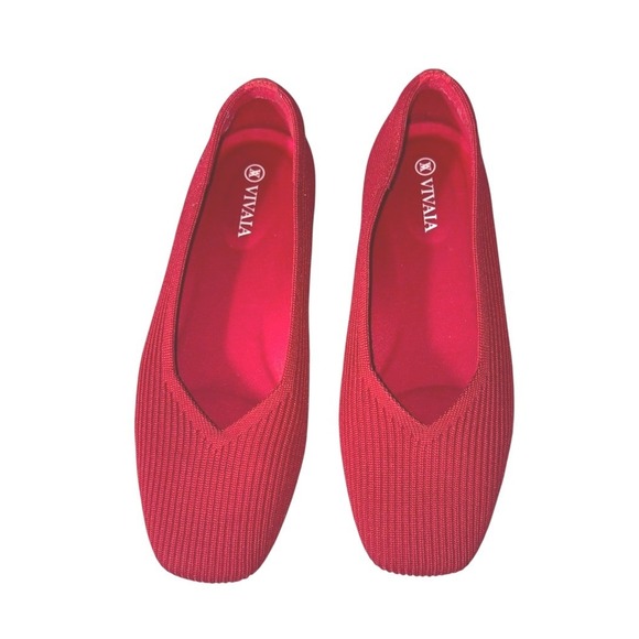 Vivaia Margot Square Toe Ribbed Flats Red sz 7 Excellent! - Picture 4 of 10
